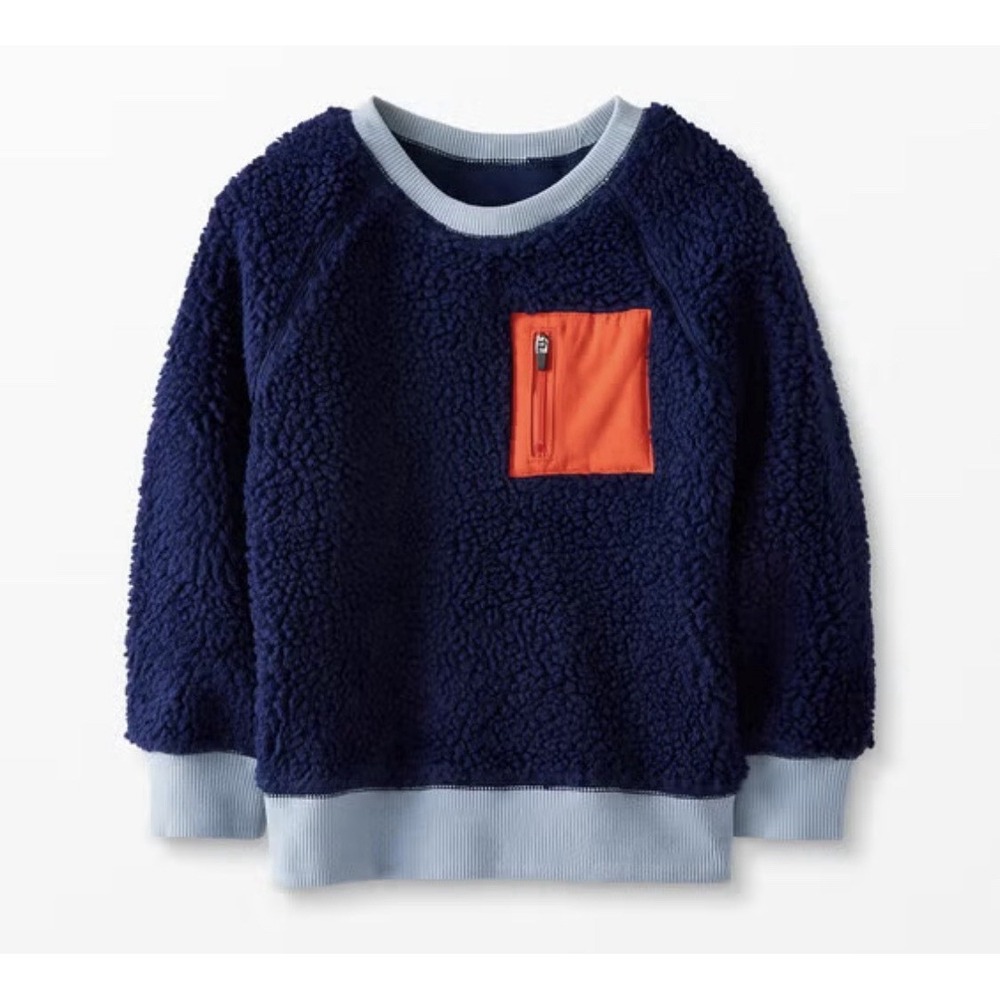 Hanna Andersson Thick Fleece Top 149 US Boys 10 Blue Pullover Marshmallow Thick